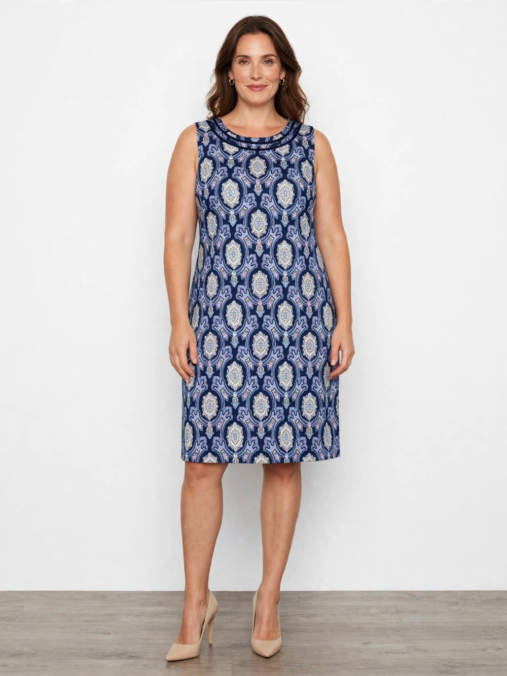 Talbots Navy Printed Sleeveless Shift Coverup